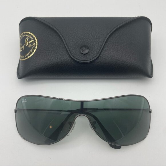 SOLD RAY-BAN RB3211 Sunglasses Shield Silver  Gunmetal/Green Gray - Picture 11 of 11